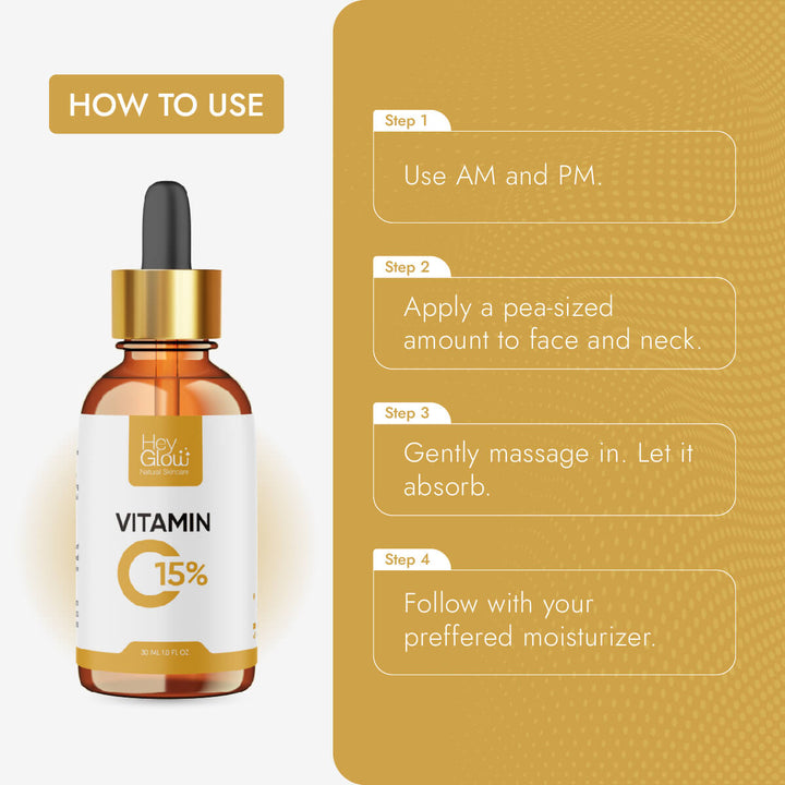 how to use vitamin c serum for skin brightening, HeyGlow skin care,